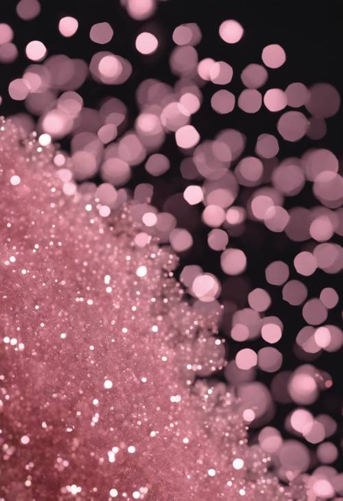 A dense cluster of light pink glitter particles against a deep black background.