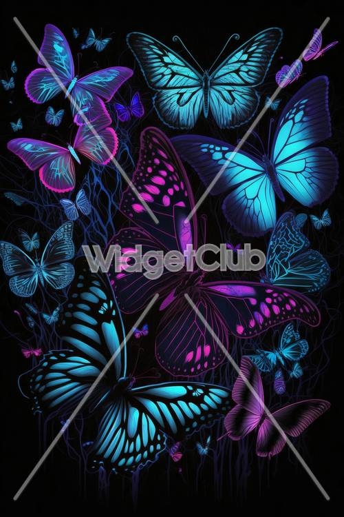 Colorful Butterflies in Neon Glow Wallpaper[be26bd3ffe3d4e65976e]