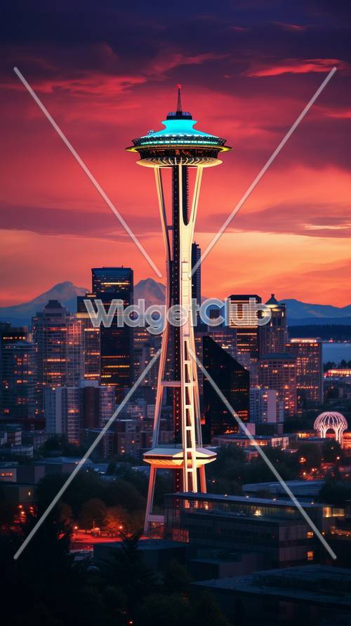 Skyline Seattle o zachodzie słońca