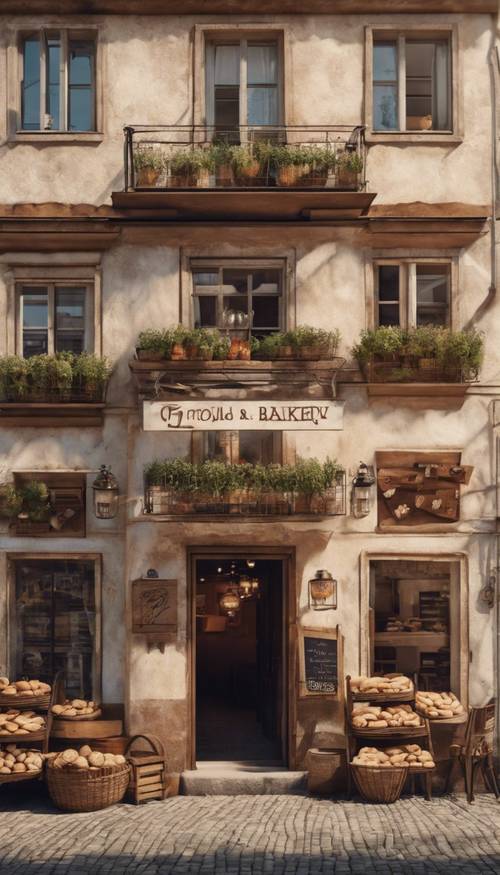 An old fashioned, rustic bakery in a small European village.