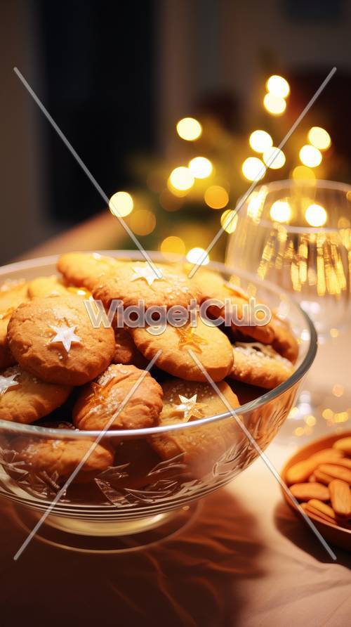 Las galletas navideñas brillan con luces cálidas