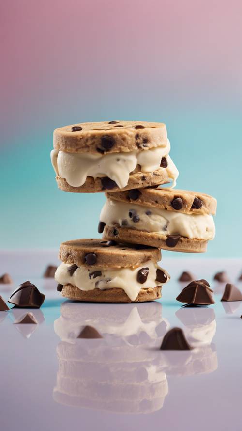 A peanut butter chocolate chip ice cream sandwich, half-wrapped.