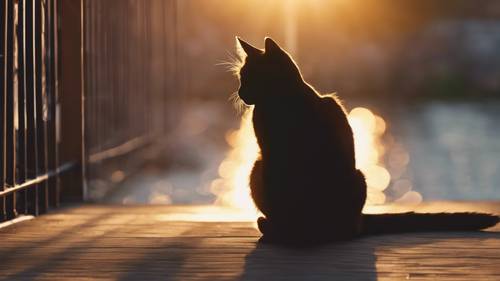 Eine leuchtende, ätherische Katzensilhouette, beleuchtet von den Strahlen der untergehenden Sonne.