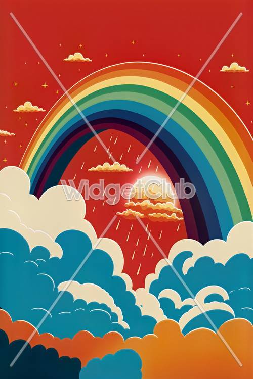カラフルな虹と夕日の空のアート
