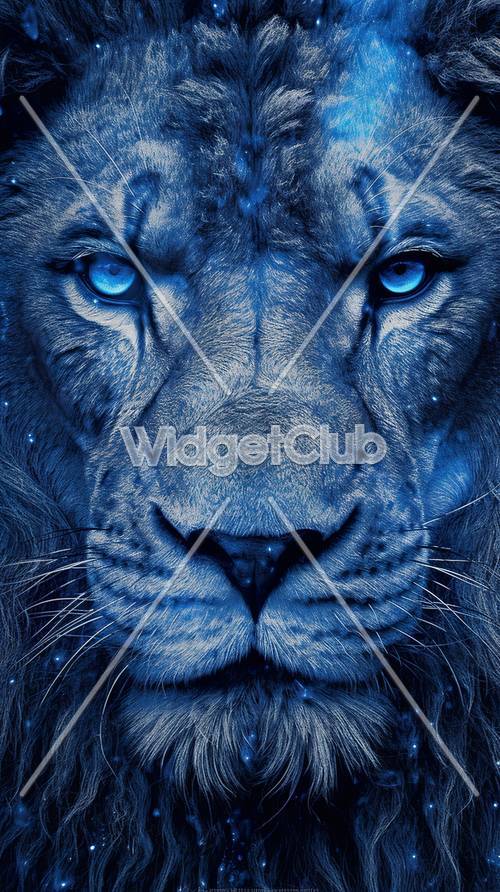 Primer plano de la cara del león azul