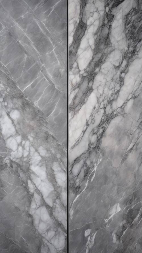 Una lastra di marmo grigio con fasce alternate di grigio chiaro e grigio più scuro.