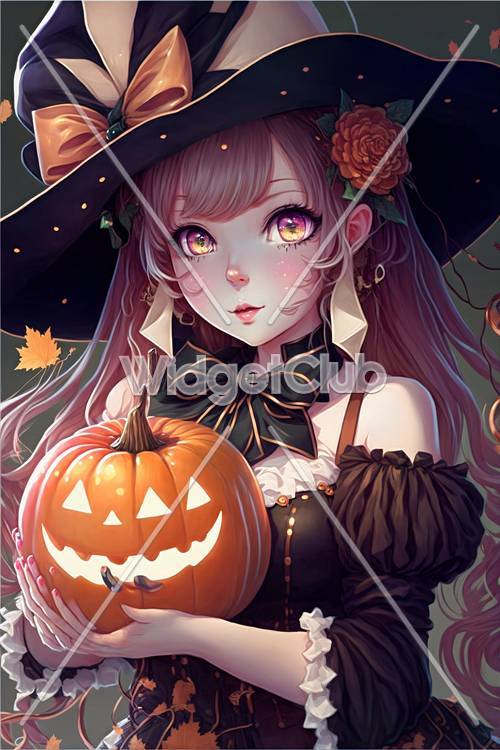 Gadis Halloween dengan Labu