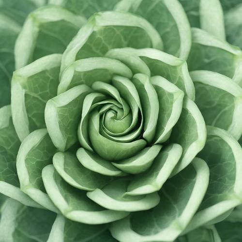 Desain artistik susunan Fibonacci dalam kelopak bunga hijau bijak.