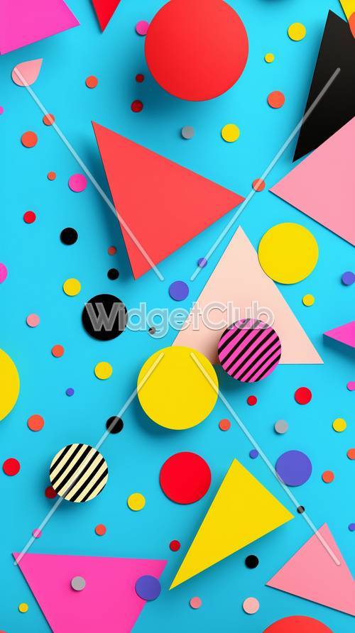 Colorful Shapes and Dots on Blue Background