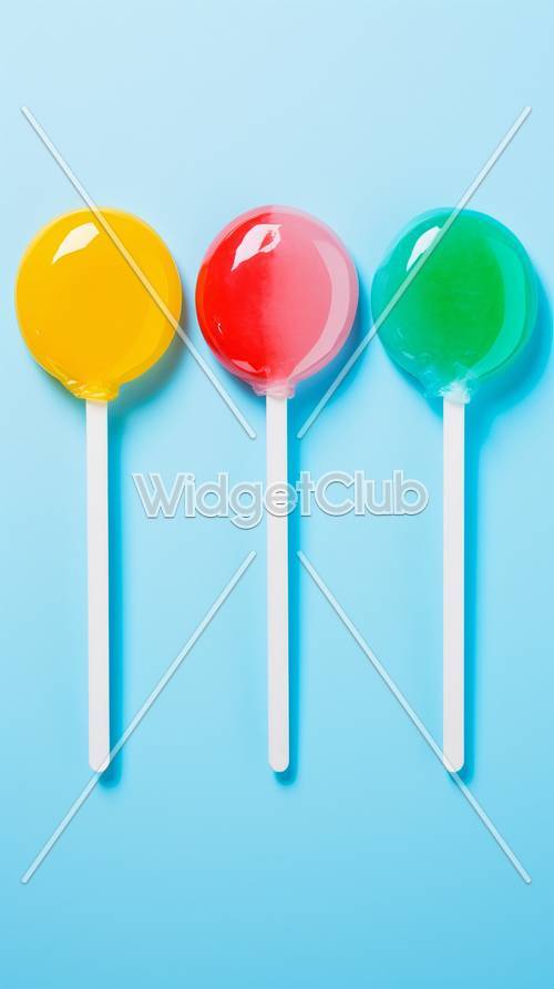 Colorful Lollipops on Blue Background Tapet [393e9491731240668ed1]