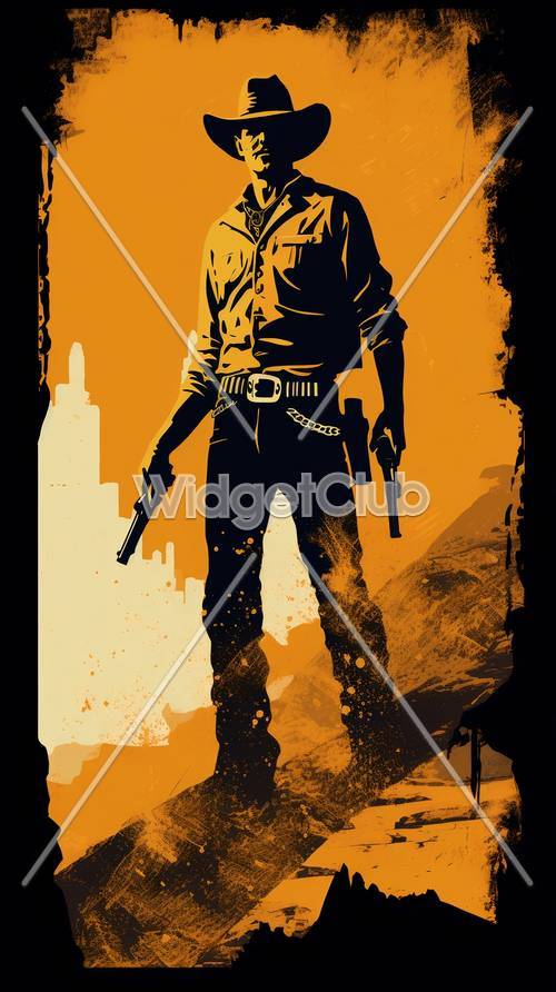 Cool Cowboy Silhouette in Orange and Black