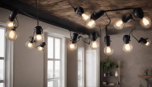 Матовые черные современные потолочные светильники в деревенской комнате