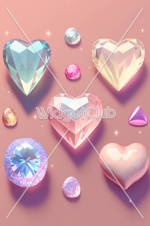 Sparkling Gemstone Hearts for Your Screen
