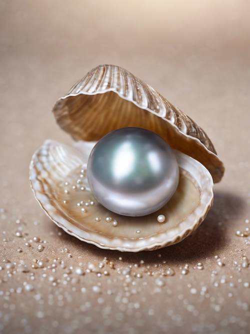 An open clam revealing a lustrous pearl carrying a quote about wisdom. Tapetai [90f6d07f78764c8380f8]