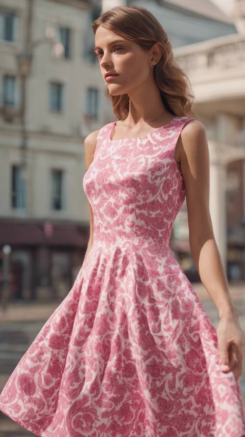 夏季洋裝上的粉紅色錦緞印花