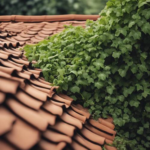 A sprawling green vine across a terracotta roof. Tapet [99d50d08dd3a4bc49294]