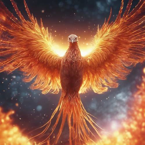 An ethereal phoenix, spreading its wings wide against the backdrop of a blinding solar flare.
