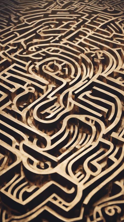 An intricate painting of a complex maze-like pattern, creating an optical illusion.