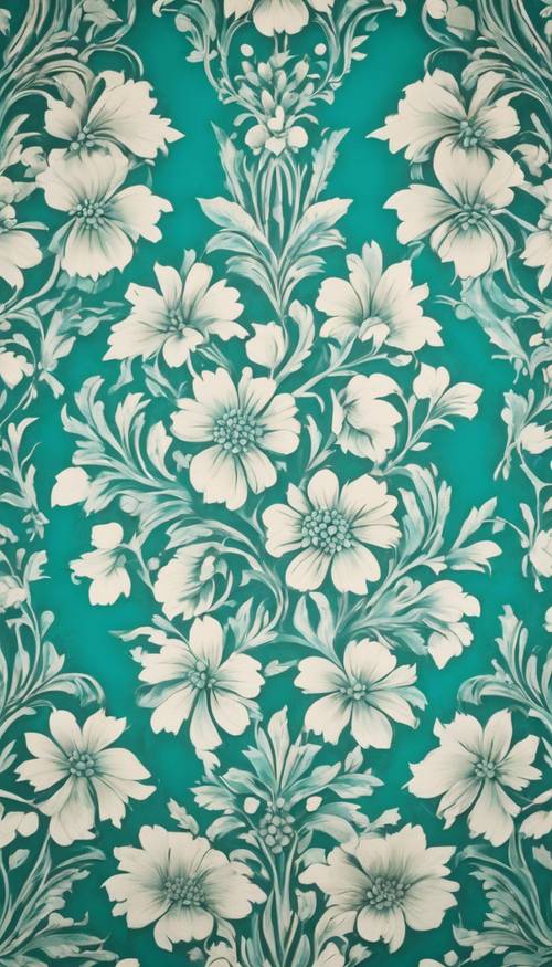 Motif de papier peint floral vintage en turquoise et ivoire