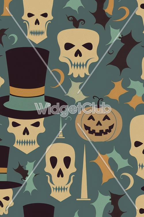 Padrão assustador de Halloween com caveiras e abóboras