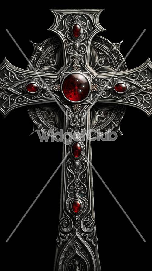 Cruz Gótica con Diseño de Gemas Rojas