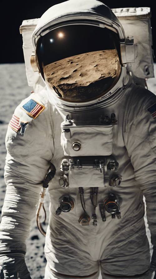 月面から見た地球の出現を見守るクールな宇宙飛行士