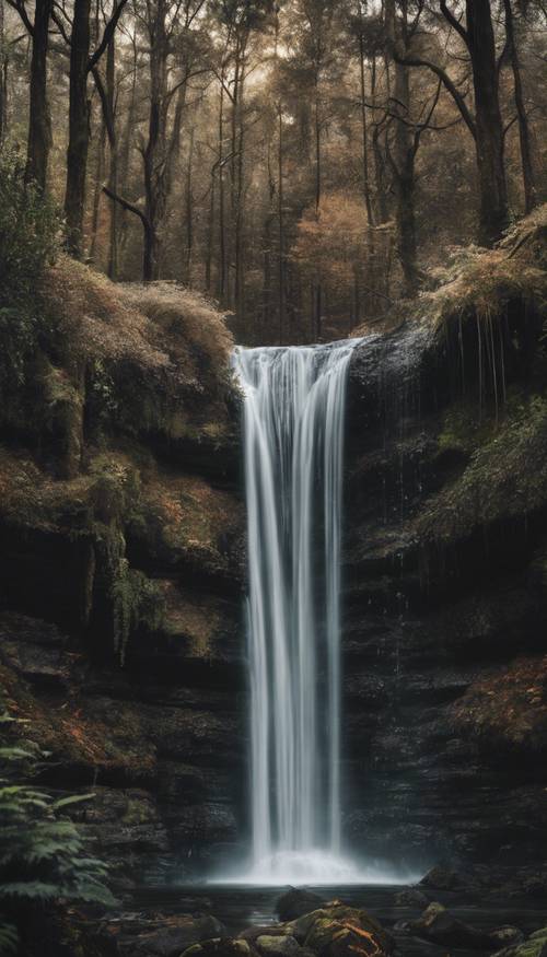 Wasserfall inmitten eines dichten, gruseligen Waldes. Hintergrund [0a04569f21754db09992]