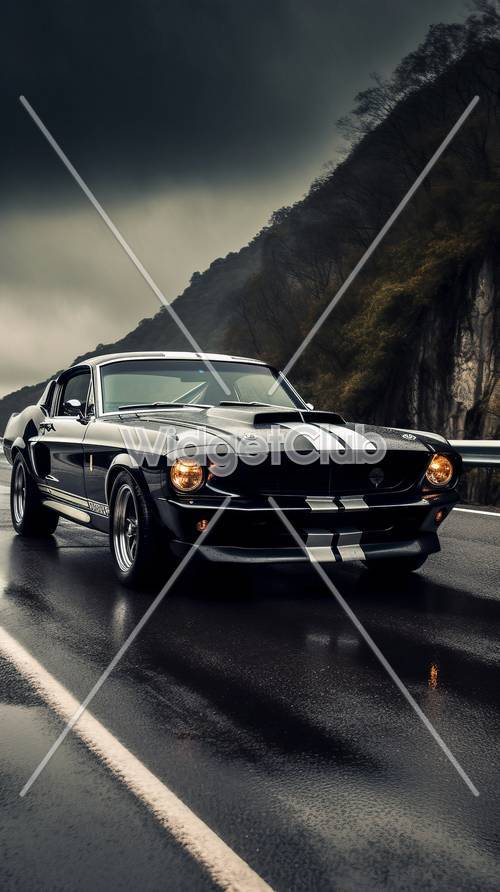 Cool Black Classic Car on a Misty Road