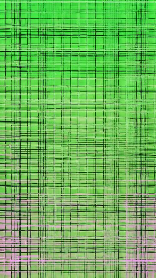 ネオングリーンの格子模様が薄いパステルグリーンの背景に映える壁紙