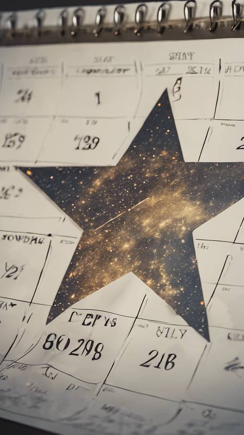 Bintang antik tahun 2000 dicetak pada kalender bergaya Y2K.