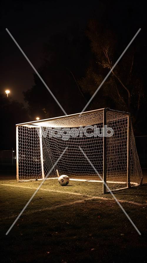Soccer Goal at Night with Ball