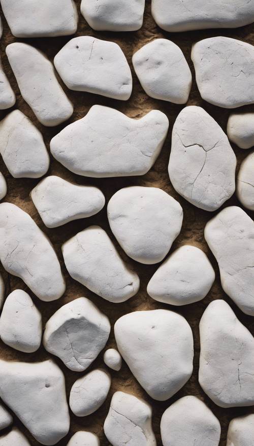 복잡한 질감과 패턴을 보여주는 흰 돌담의 클로즈업.