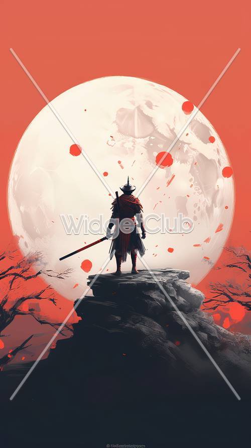 Samurai unter einem riesigen Mond