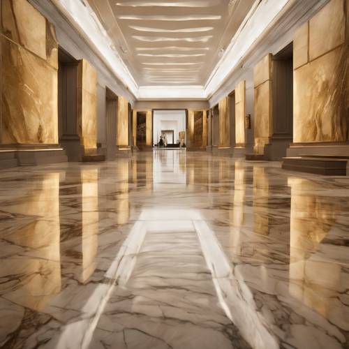 Ubin lantai marmer emas di koridor museum seni