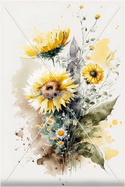 Desain Percikan Cat Bunga Matahari yang Cerah dan Artistik