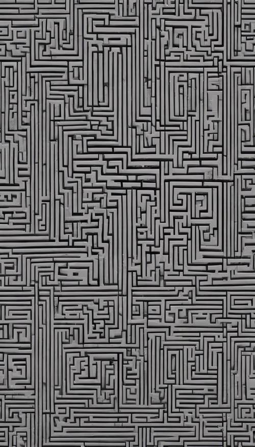 An intricate maze-like pattern in black and gray, completely seamless.