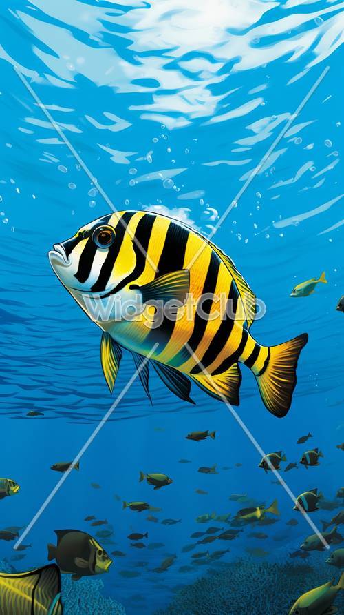 Striped Tropical Fish Underwater