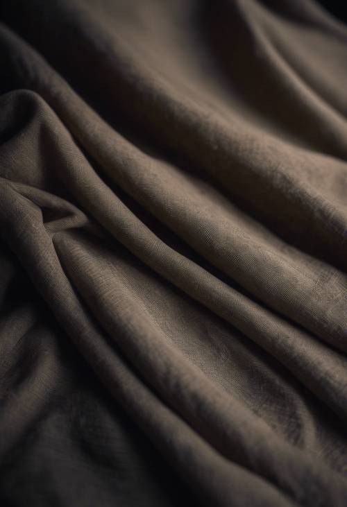 Tessuto di lino scuro in una stanza scarsamente illuminata, che trasmette un senso di eleganza rustica.