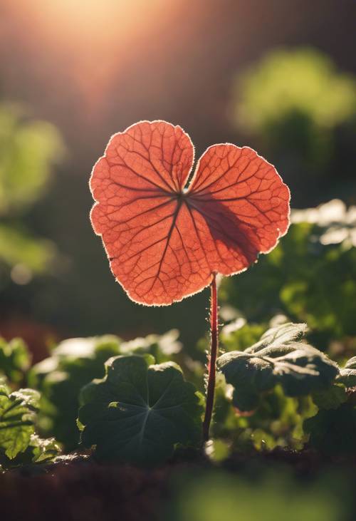 A heart-shaped geranium leaf bathed in the warm afternoon sun.