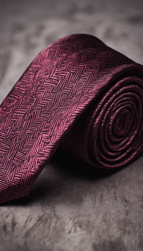 A burgundy and black textured tie, with interwoven chevron stripe design. Tapetai [54c5584086db4de4829b]