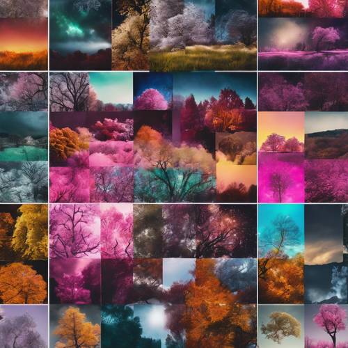 Neon-infused collage representing different seasons of the year. Wallpaper [470521f37ccb416d94bd]