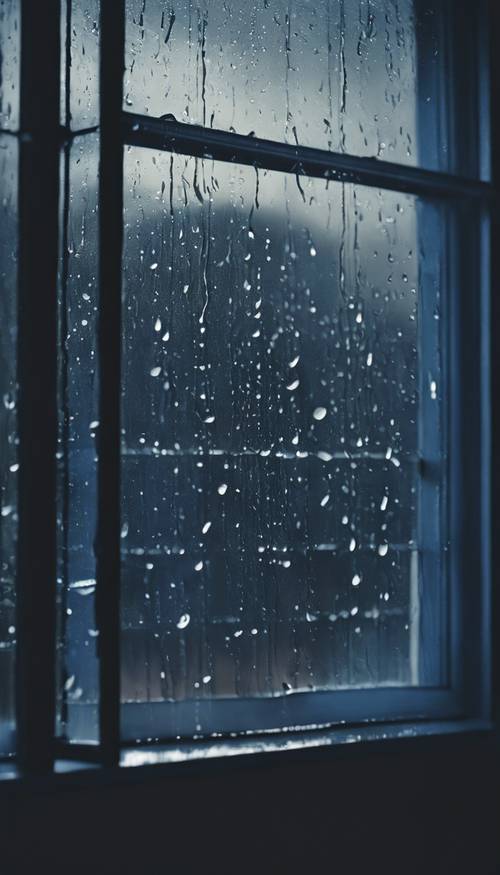 Escena de ventana azul oscuro bajo la lluvia para una estética de día lluvioso y sombrío