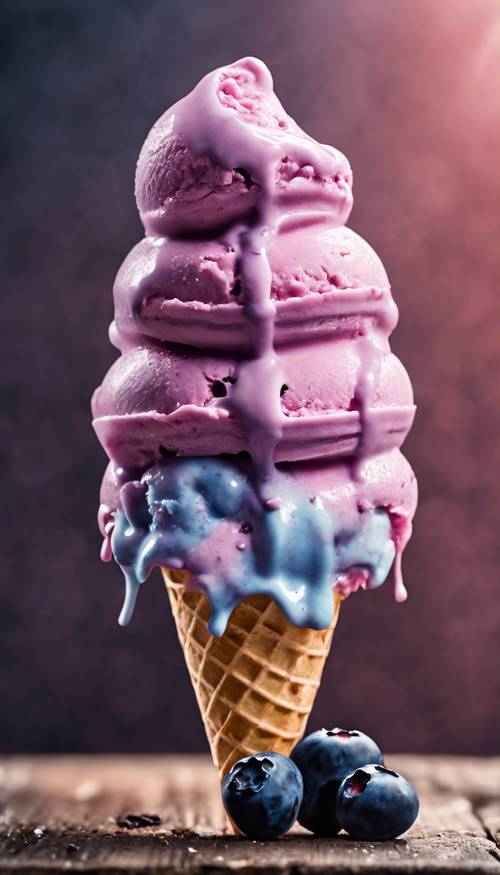 A blueberry ice cream melting slowly on a hot summer day.