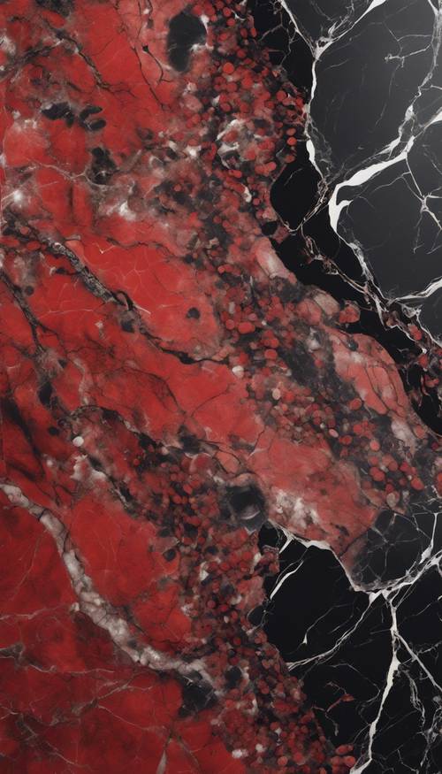 빨간색과 검은색 대리석 표면의 클로즈업 보기