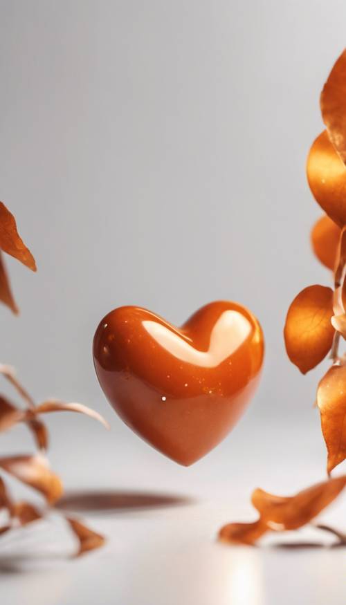 Warm orange heart with a bright sheen sitting on a white background.