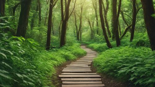 Un chemin étroit et sinueux à travers une forêt verdoyante. Une citation inspirante sur les chemins que nous choisissons dans la vie se superpose à l&#39;image.