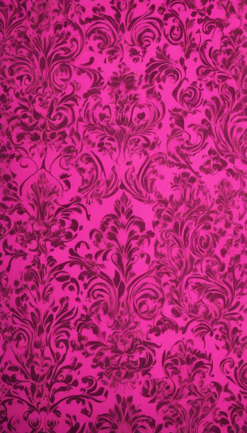 A vibrant hot pink damask fabric stretched out. کاغذ دیواری [67b8d912f3154daba26b]