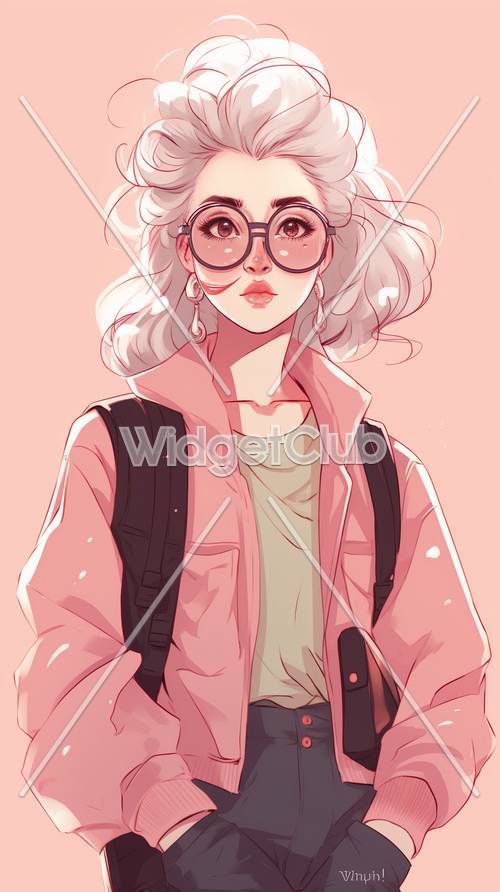Stylowa dziewczyna w okularach i różowej kurtce