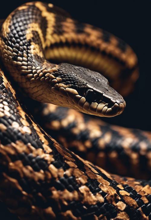 Uno scatto suggestivo di un serpente che caccia la sua preda nell&#39;oscurità più totale.