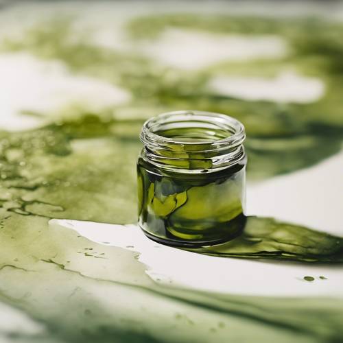 قطعة فنية تجريدية بالألوان المائية باللون الأخضر الزيتوني.